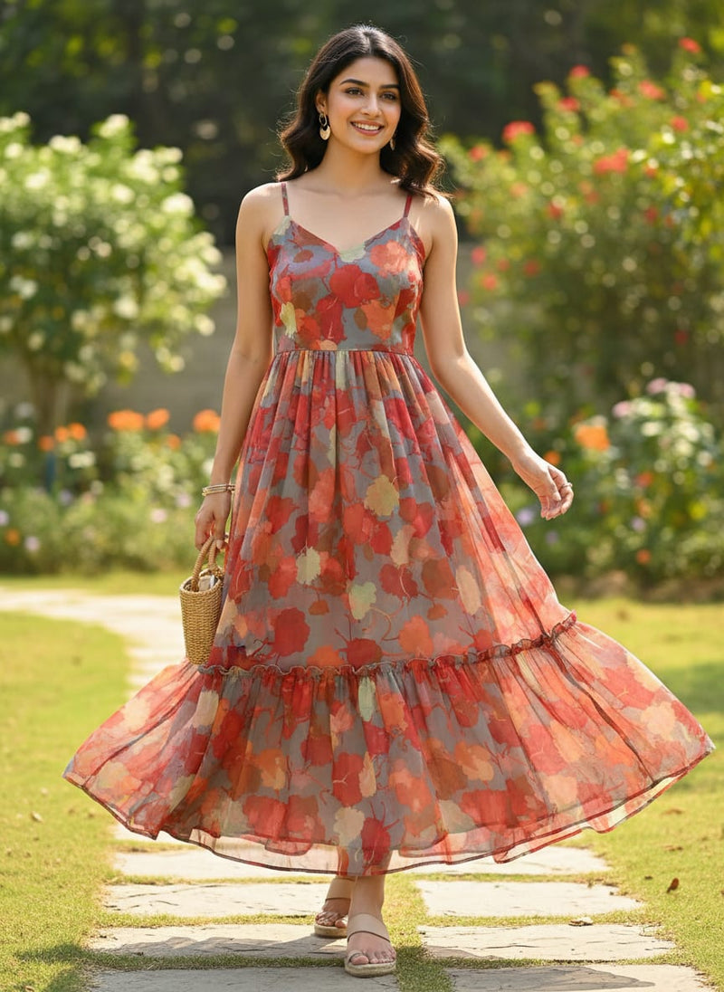 Watercolour Spotted Random Multicolour Flower Digital Printed Fabric - Pure Chiffon