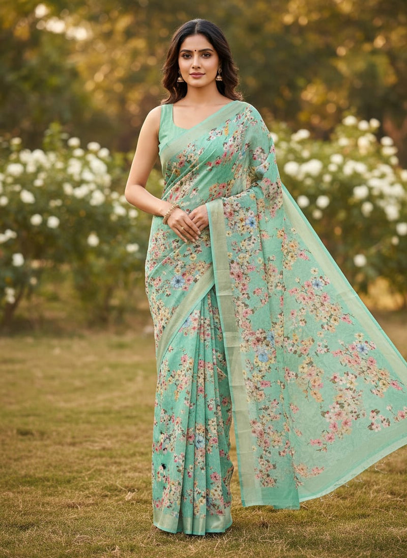 Lovely Geranium Flower Digital Printed Fabric - Kora Silk