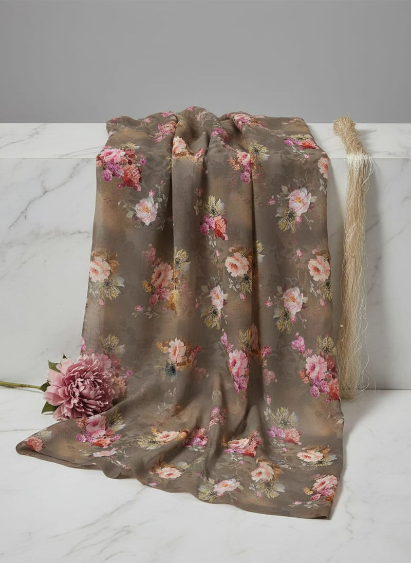 Morden Peony Watercolour Art Digital Printed Fabric - Silk Crepe