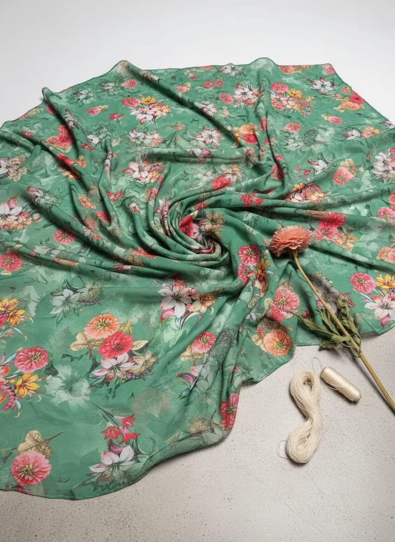 Lovely Chrysanthemum With Multi Flower Printed Fabric - Weightless