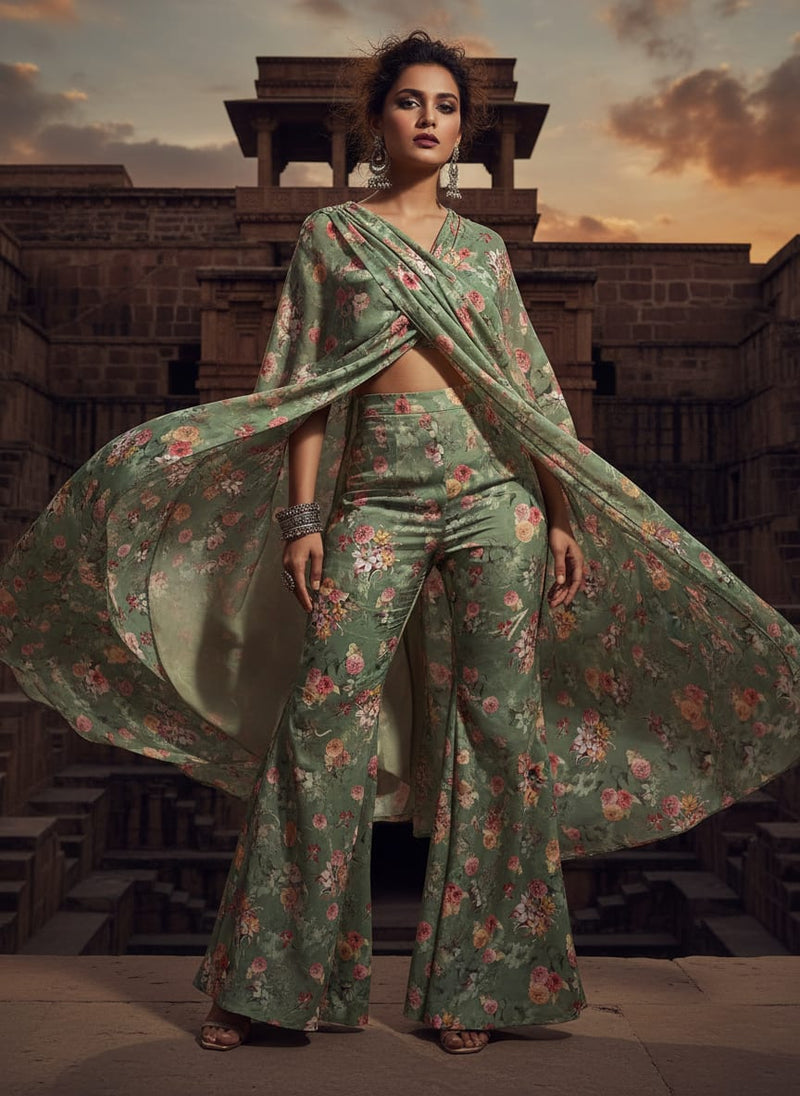 Lovely Chrysanthemum With Multi Flower Printed Fabric - Silk Crepe