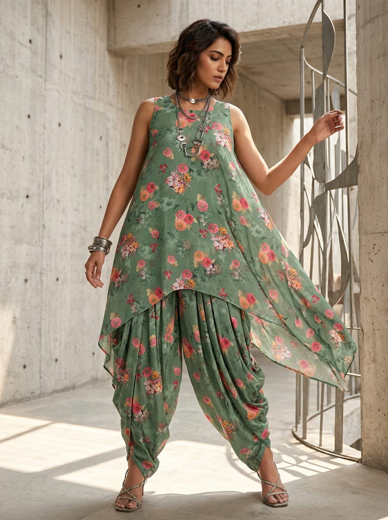Green Scattered Floral Bouquets Pure Cotton Digital Printed Fabric