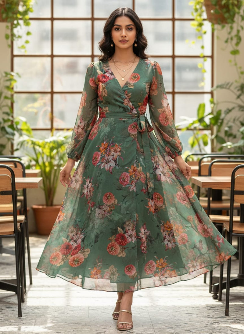 Lovely Chrysanthemum With Multi Flower Printed Fabric - Pure Georgette
