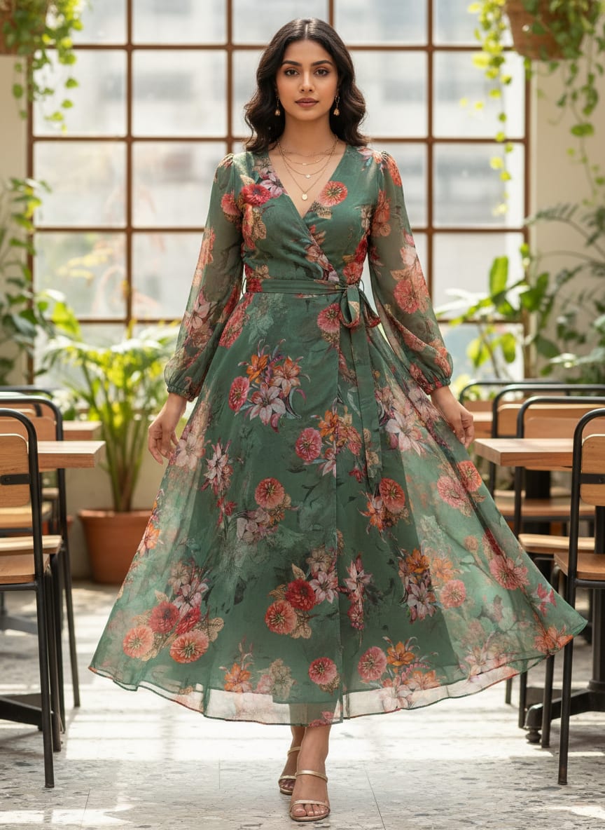Lovely Chrysanthemum With Multi Flower Printed Fabric - Pure Georgette