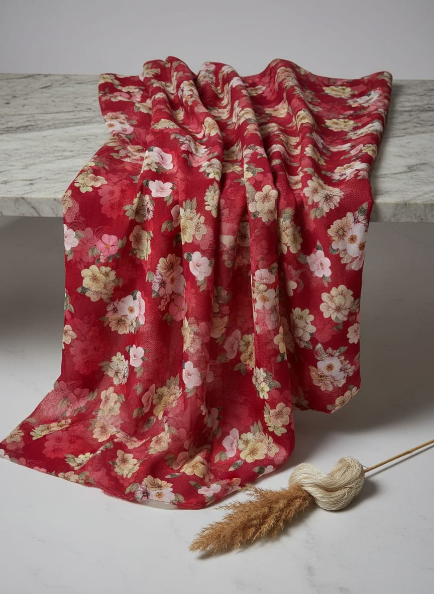 Big Narcissus Multi Colour Flower Digital Printed Fabric - Silk Crepe