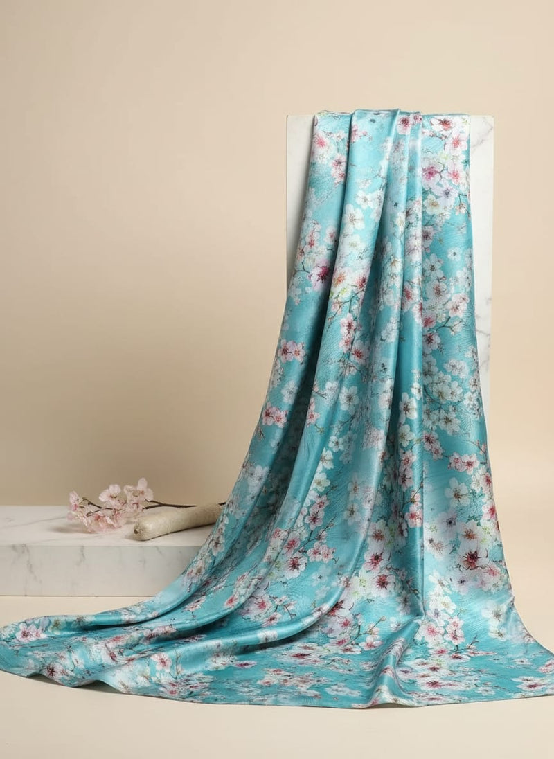 Periwinkle Floral Spring Flower Digital Printed Fabric - Japan Satin