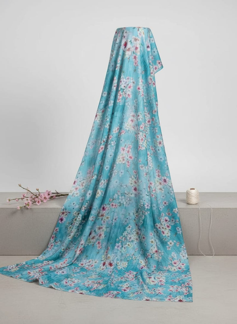 Periwinkle Floral Spring Flower Digital Printed Fabric - Silk Crepe