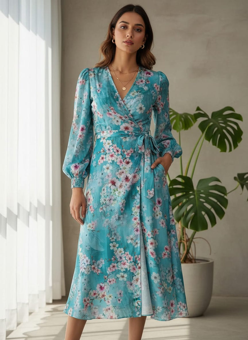 Periwinkle Floral Spring Flower Digital Printed Fabric - Silk Crepe