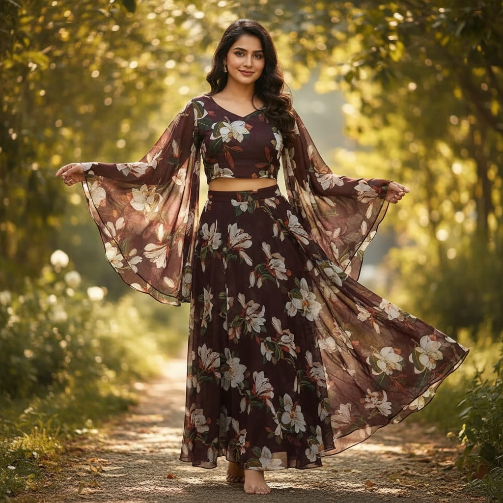 Big White Flower Repeat Digital Printed Fabric - Pure Georgette