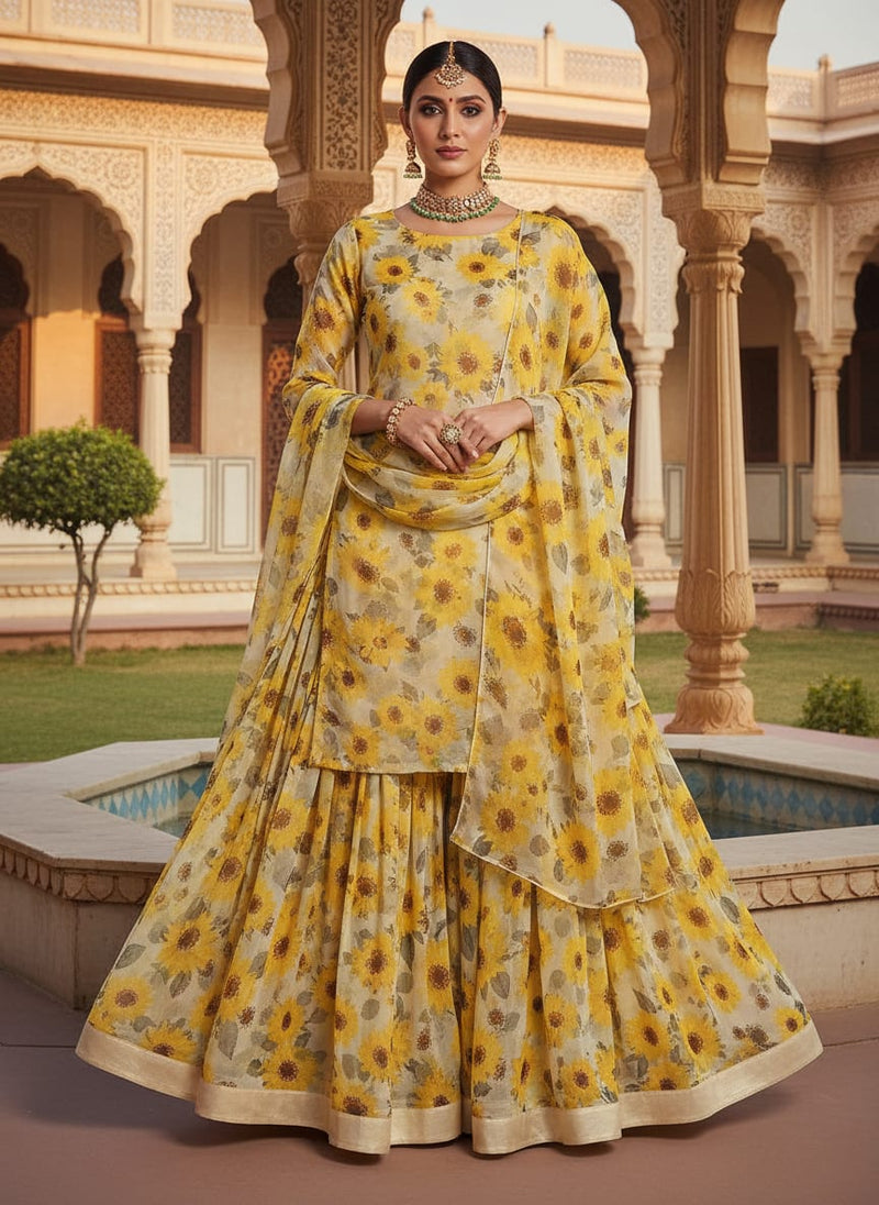 Morden Classic Yellow Sunflower Digital Printed Fabric - Pure Chiffon