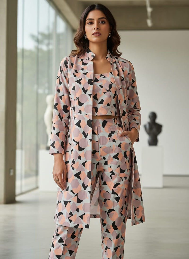 Colourful Geometric Shape Digital Printed Fabric - Kora Silk