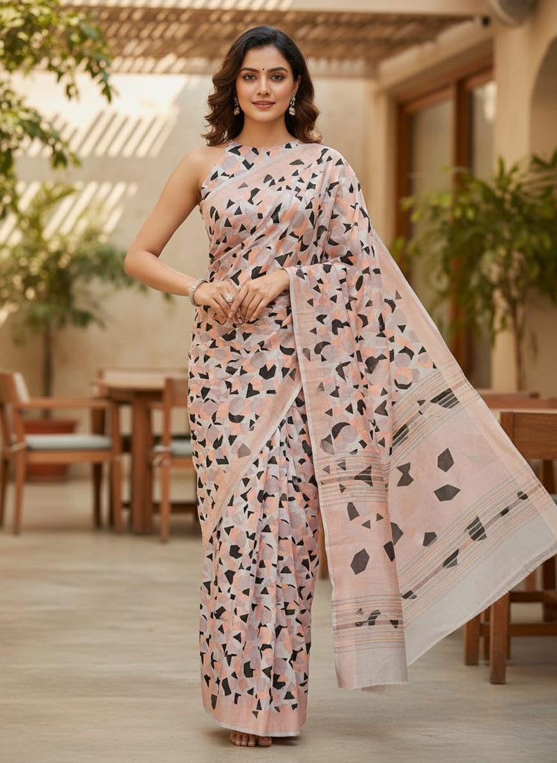 Colourful Geometric Shape Digital Printed Fabric - Kora Silk