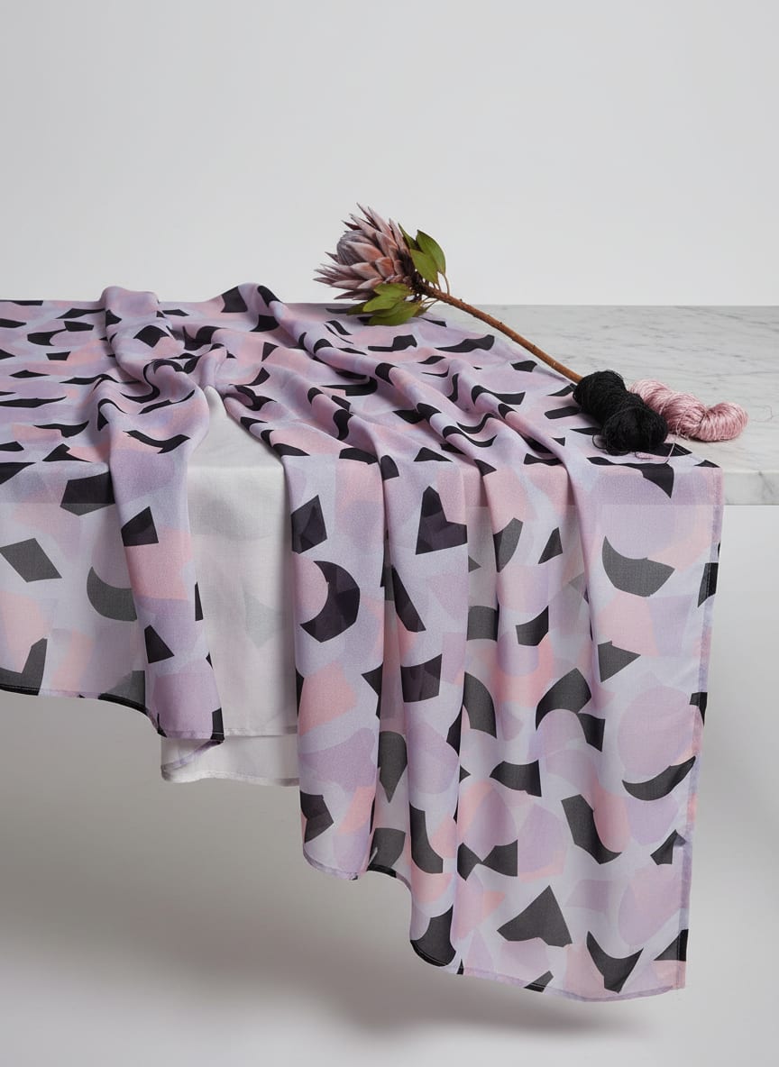 Colourful Geometric Shape Digital Printed Fabric - Silk Crepe