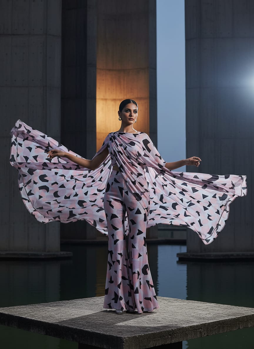 Colourful Geometric Shape Digital Printed Fabric - Silk Crepe