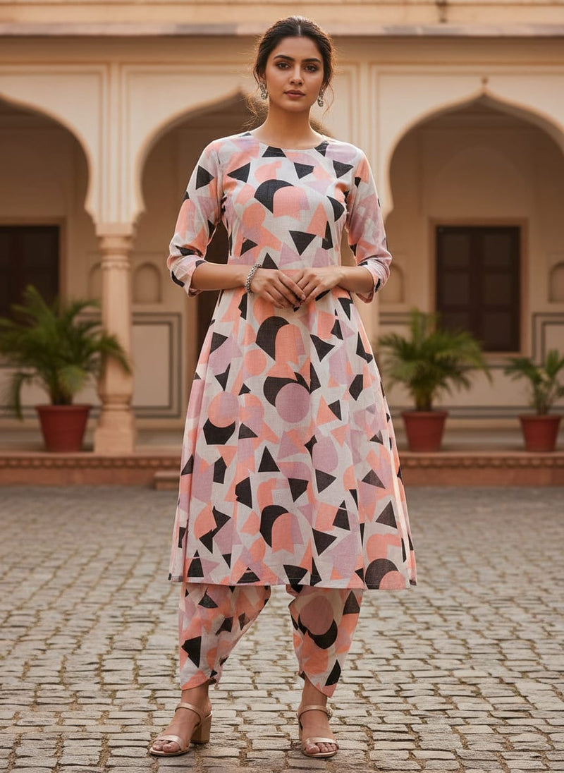 Colourful Geometric Shape Digital Printed Fabric - Pure Cotton