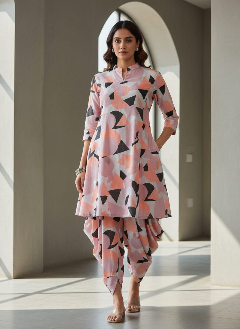 Colourful Geometric Shape Digital Printed Fabric - Pure Cotton