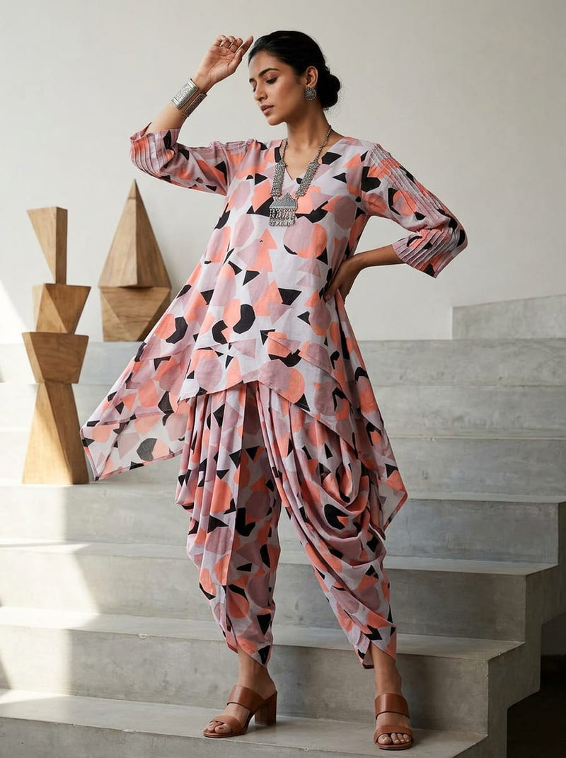 Multicolor Abstract Geometric Shapes Pure Cotton Digital Printed Fabric