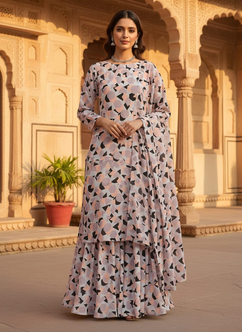 Colourful Geometric Shape Digital Printed Fabric - Pure Georgette