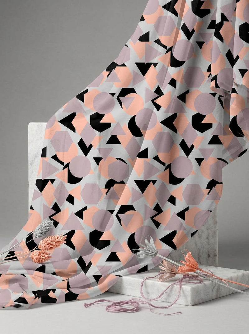 Multicolor Abstract Geometric Shapes Pure Georgette Digital Printed Fabric