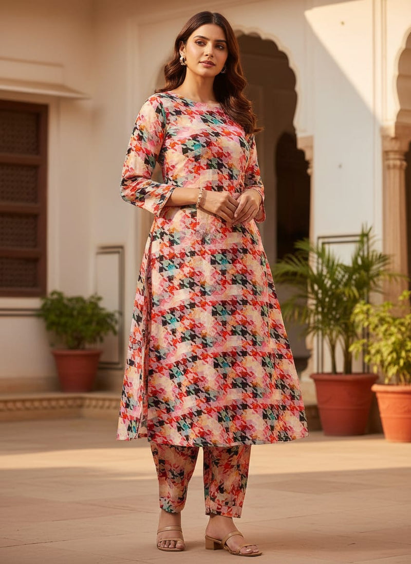 Attractive Multicolor Abstract Pattern Digital Printed Fabric - Kora Silk