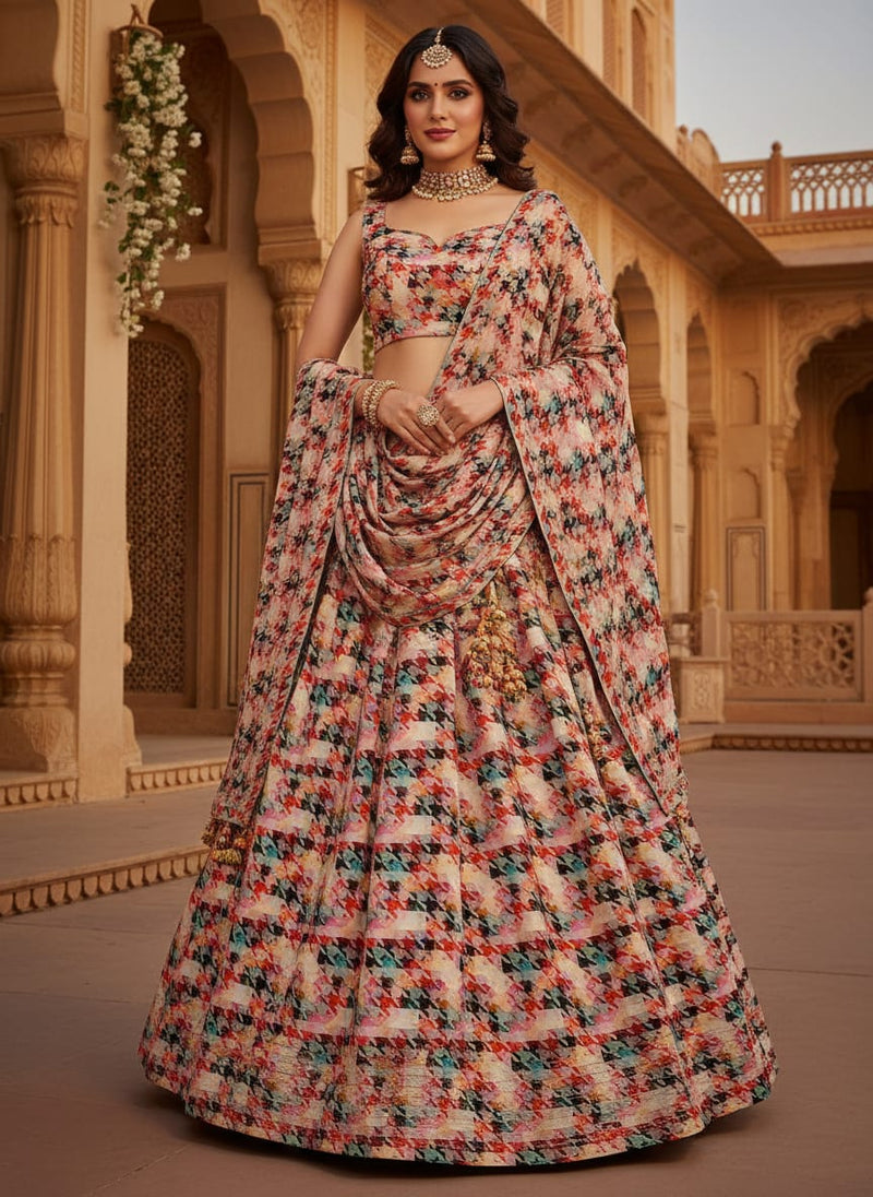 Attractive Multicolor Abstract Pattern Digital Printed Fabric - Kora Silk