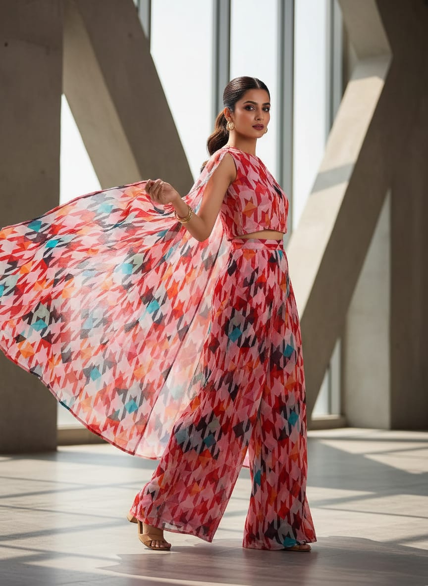 Attractive Multicolor Abstract Pattern Digital Printed Fabric - Pure Georgette