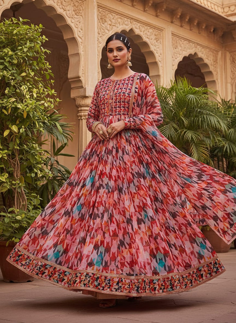 Attractive Multicolor Abstract Pattern Digital Printed Fabric - Pure Georgette