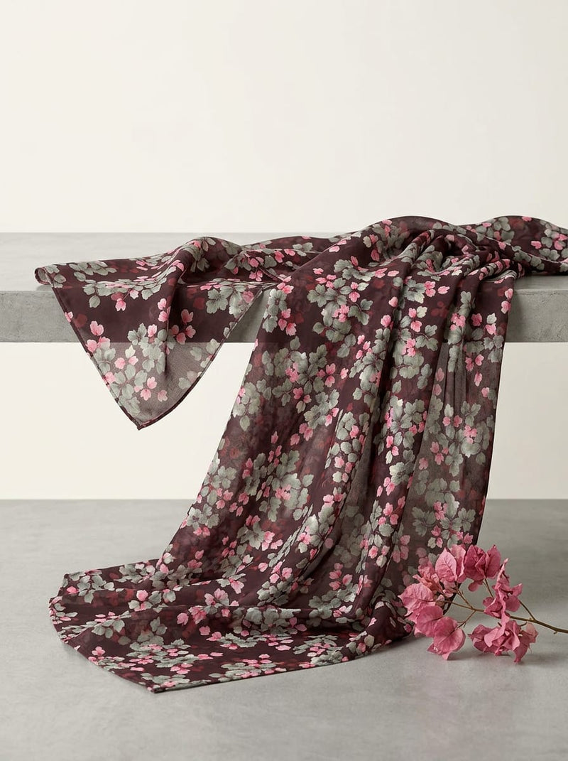 Brown Ditsy Floral Botanical Print Weightless Digital Printed Fabric