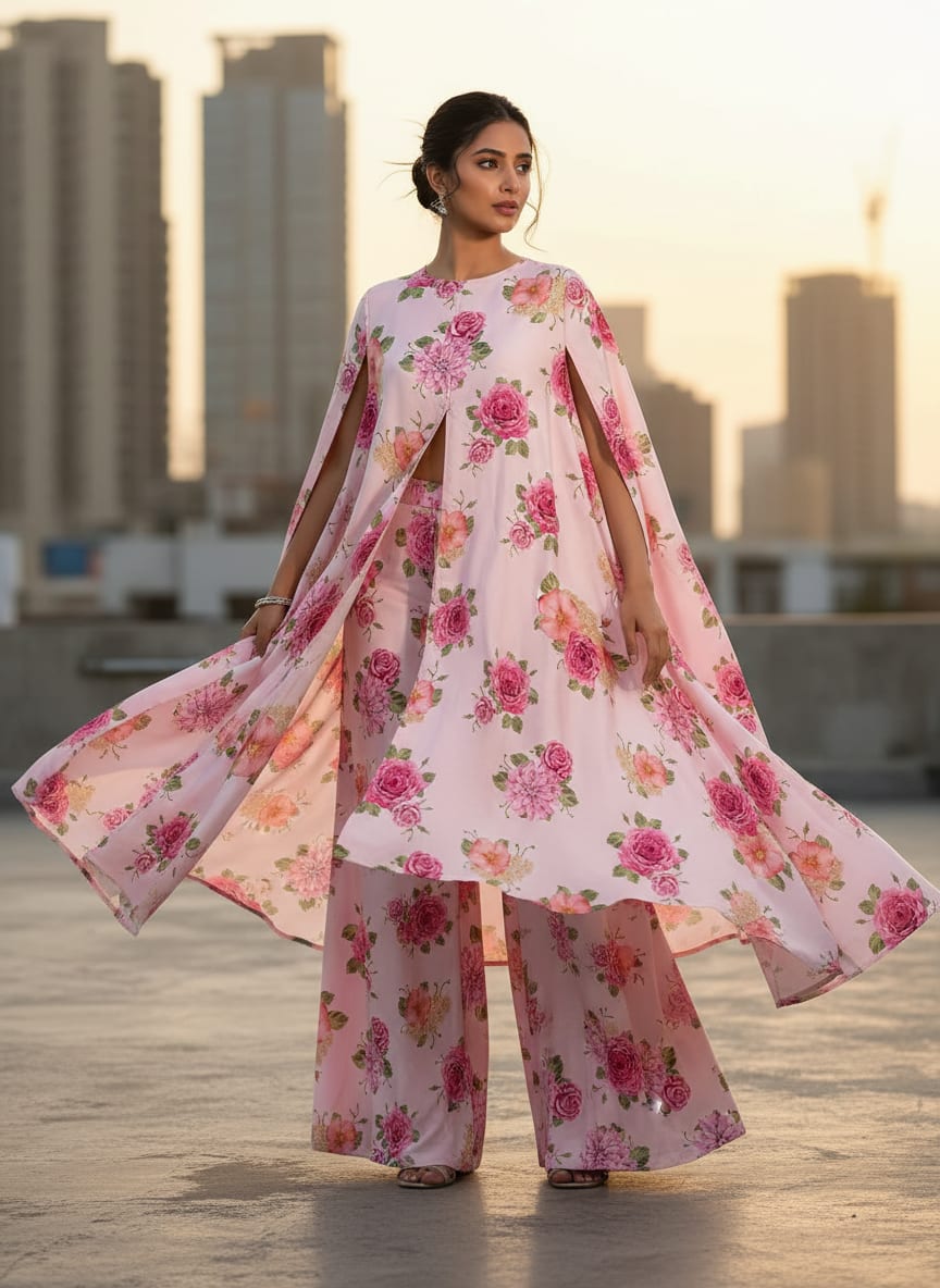 Simple And Beautiful Roses With Pink Lotus Digital Printed Fabric - Japan Satin