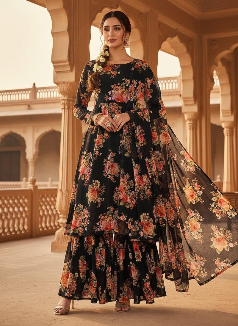 Unique Seamless Multitype Flower Digital Printed Fabric - Pure Georgette