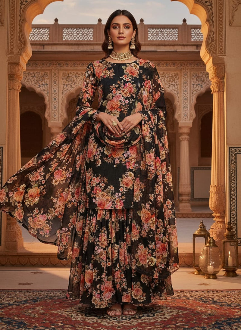 Unique Seamless Multitype Flower Digital Printed Fabric - Pure Georgette