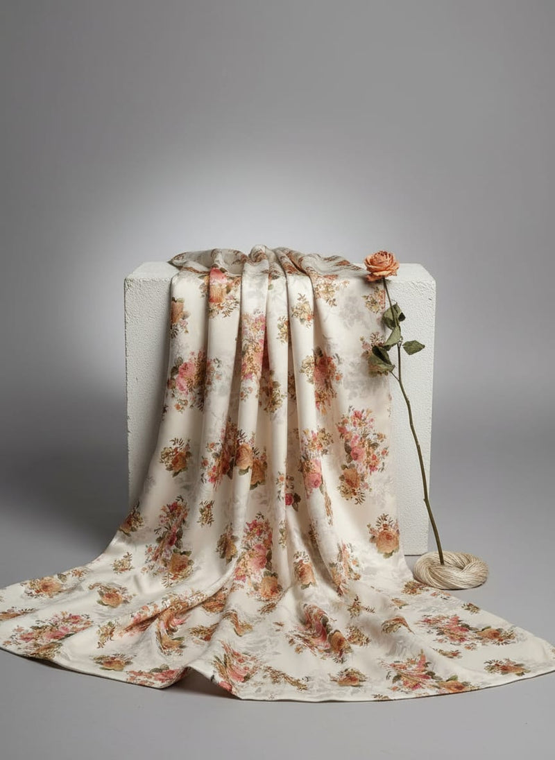 Classic Multicolor Roses With Leaves Digital Printed Fabric - Japan Satin