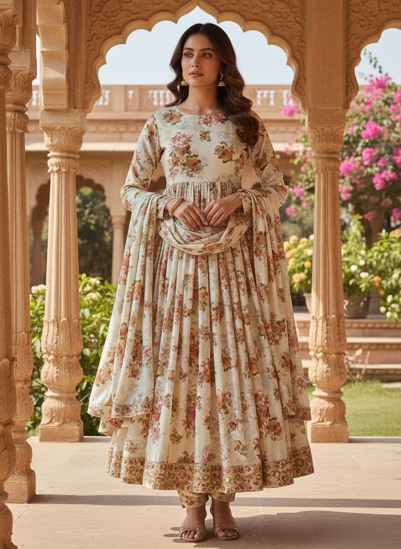 Classic Multicolor Roses With Leaves Digital Printed Fabric - Weightless
