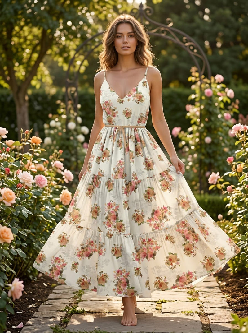 Cream Vintage Floral Bouquets Weightless Digital Printed Fabric