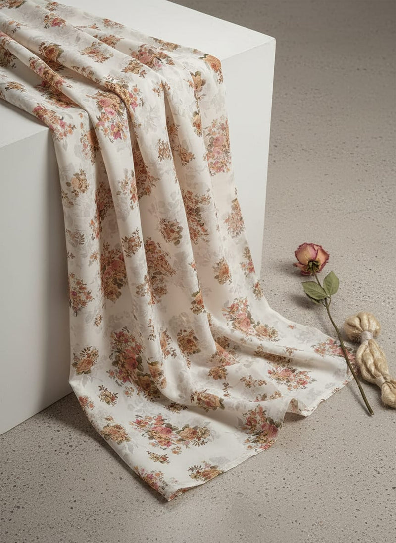 Classic Multicolor Roses With Leaves Digital Printed Fabric - Poly Muslin