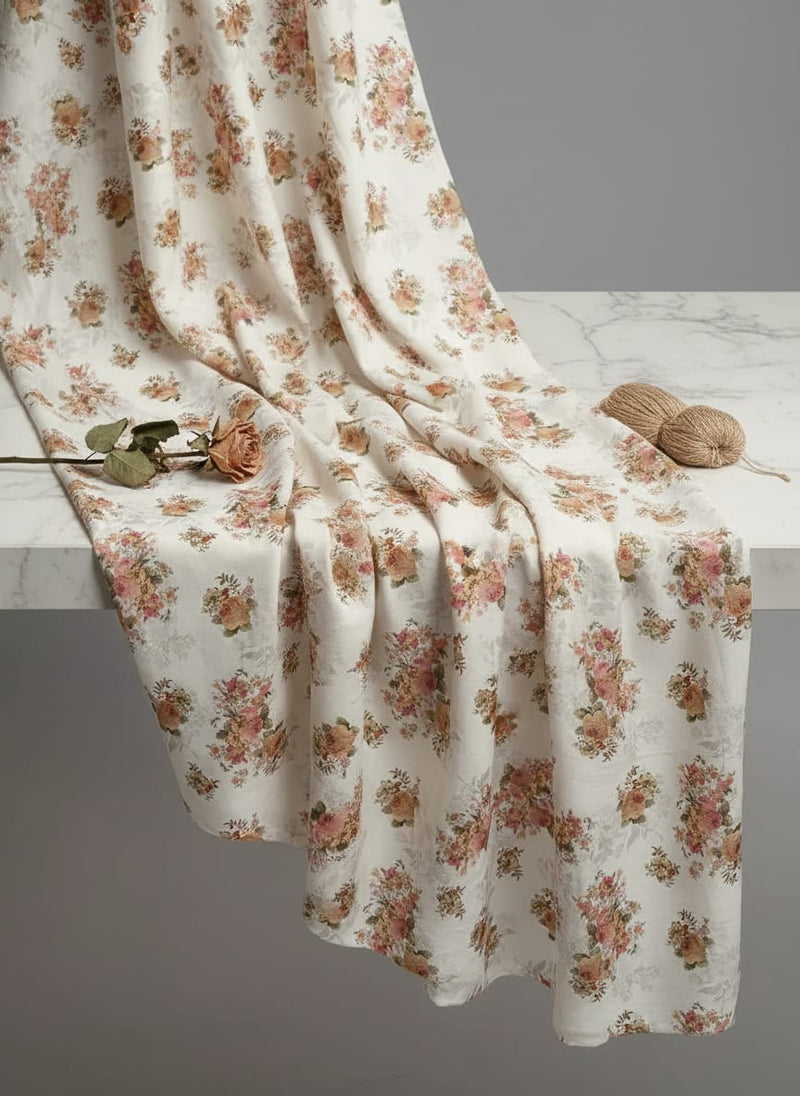 Classic Multicolor Roses With Leaves Digital Printed Fabric - Silk Crepe