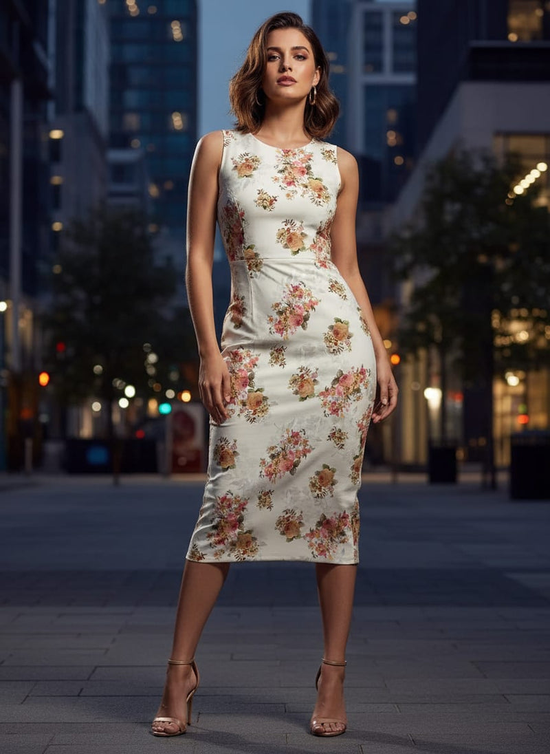Classic Multicolor Roses With Leaves Digital Printed Fabric - Silk Crepe