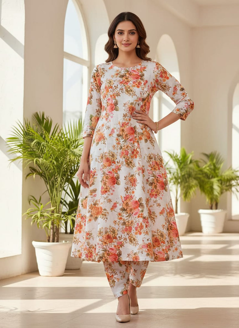 Classic Multicolor Roses With Leaves Digital Printed Fabric - Pure Cotton