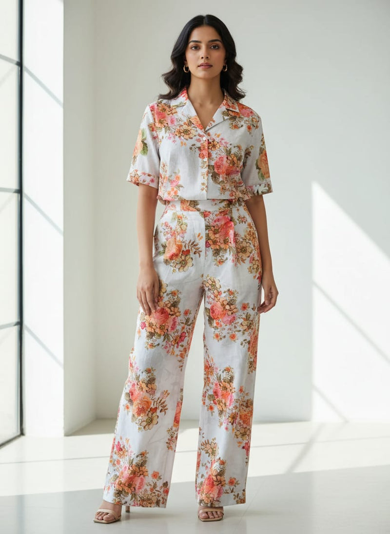 Classic Multicolor Roses With Leaves Digital Printed Fabric - Pure Cotton