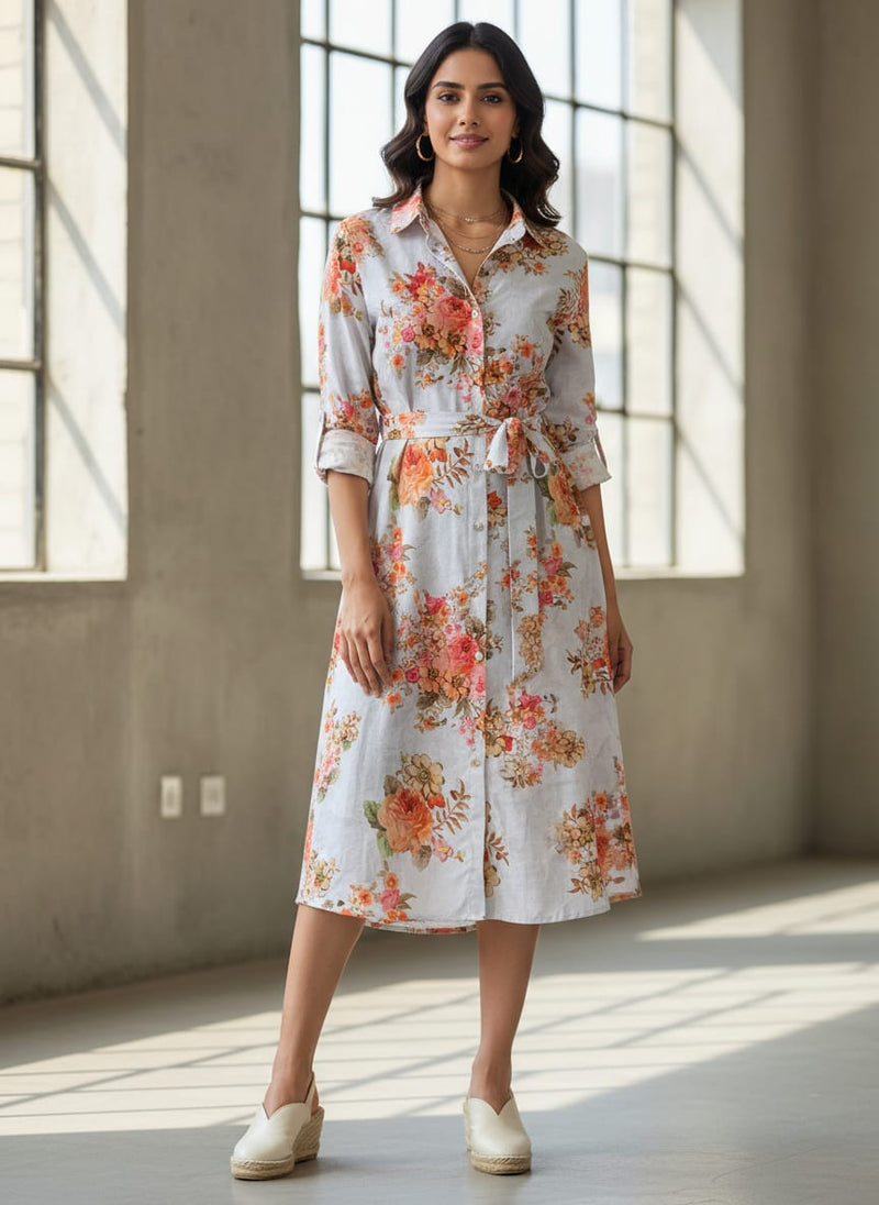 Classic Multicolor Roses With Leaves Digital Printed Fabric - Pure Cotton