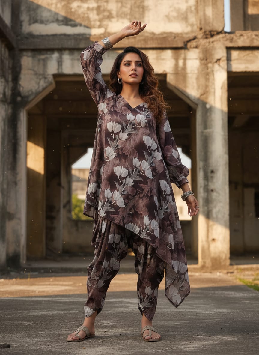 Watercolor Blooming Flower Brown Flower Digital Printed Fabric - Pure Cotton