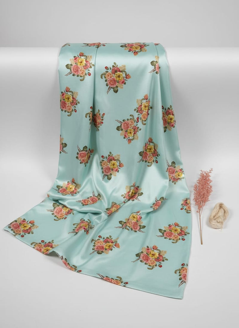 Decorative Peony Roses With Daisy Flower Digital Printed Fabric - Japan Satin