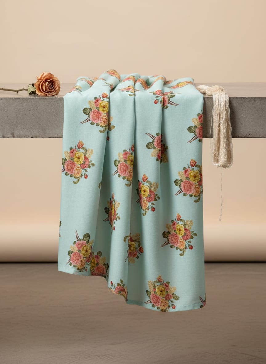 Decorative Peony Roses With Daisy Flower Digital Printed Fabric - Weightless