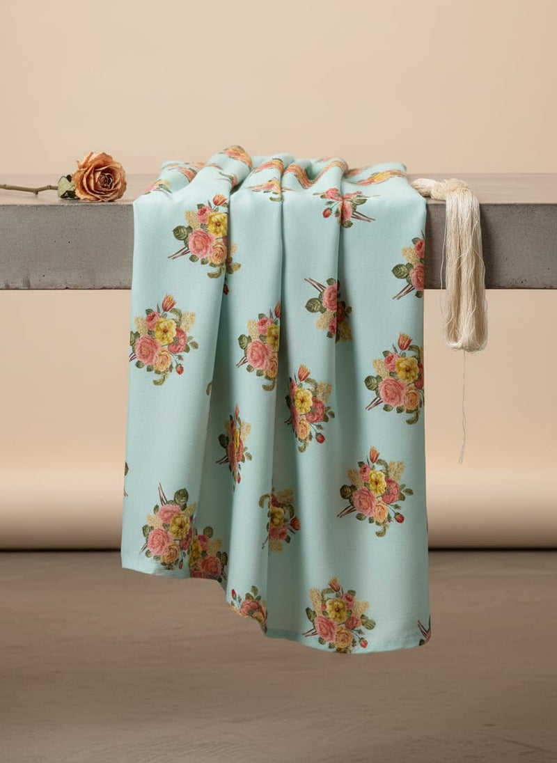 Decorative Peony Roses With Daisy Flower Digital Printed Fabric - Weightless