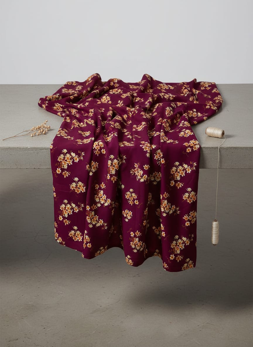Attractive Yellow Lily Floral Flower Digital Printed Fabric - Silk Crepe
