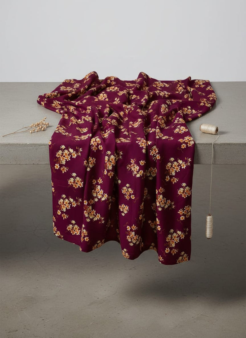 Attractive Yellow Lily Floral Flower Digital Printed Fabric - Silk Crepe