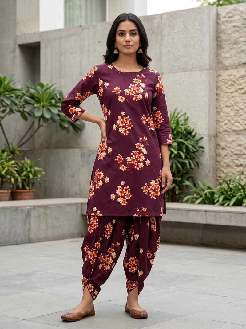 Maroon Ditsy Floral Clusters Pure Cotton Digital Printed Fabric