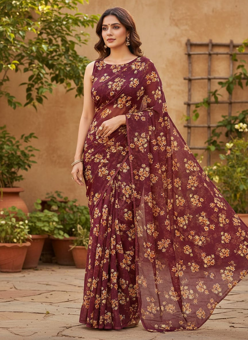 Attractive Yellow Lily Floral Flower Digital Printed Fabric - Pure Georgette