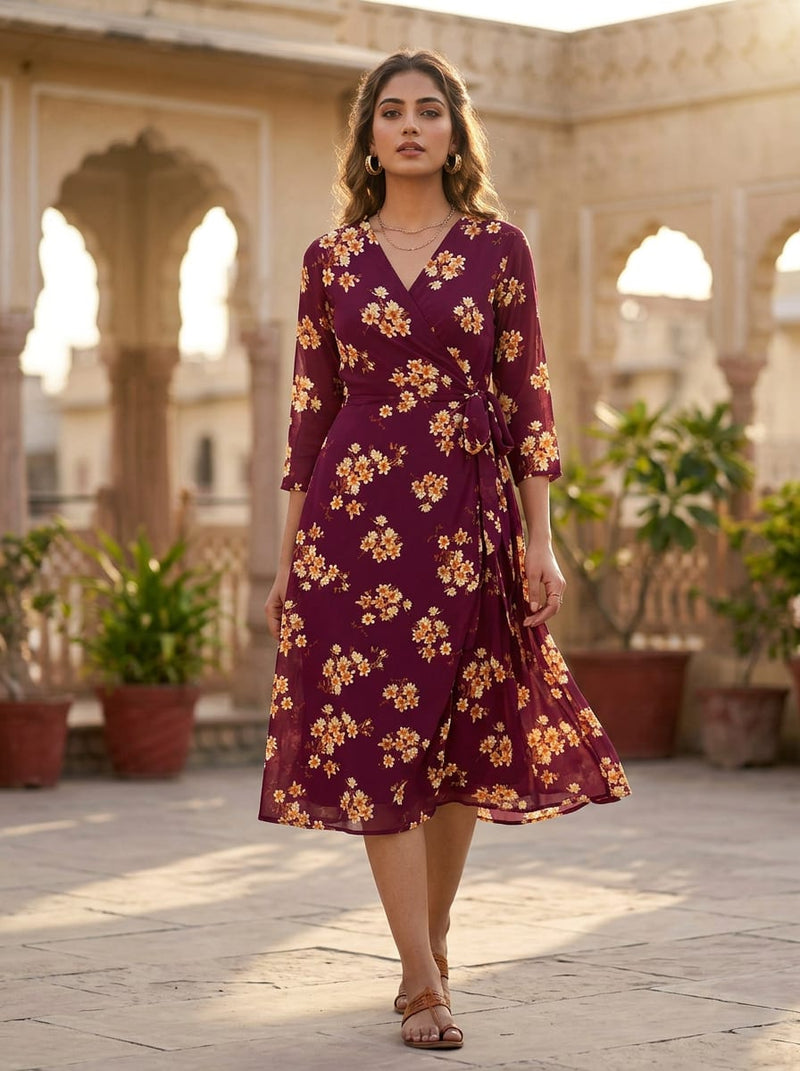 Maroon Small Floral Clusters Pure Georgette Digital Printed Fabric