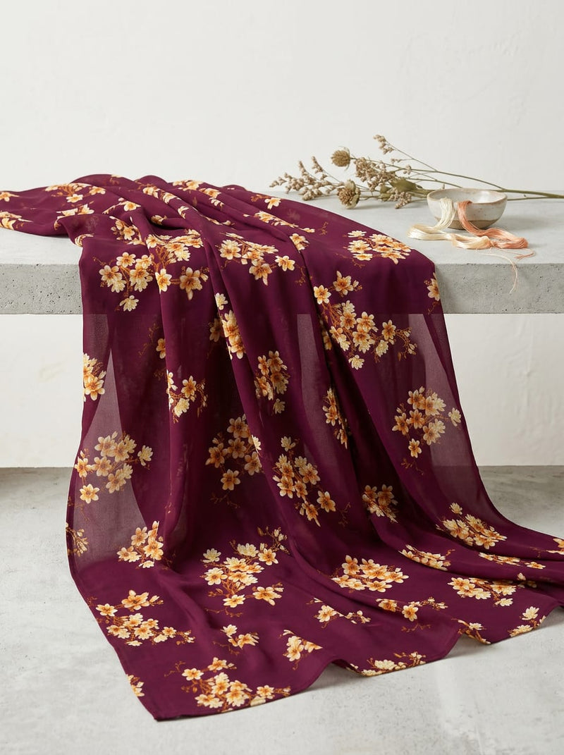Maroon Small Floral Clusters Pure Georgette Digital Printed Fabric